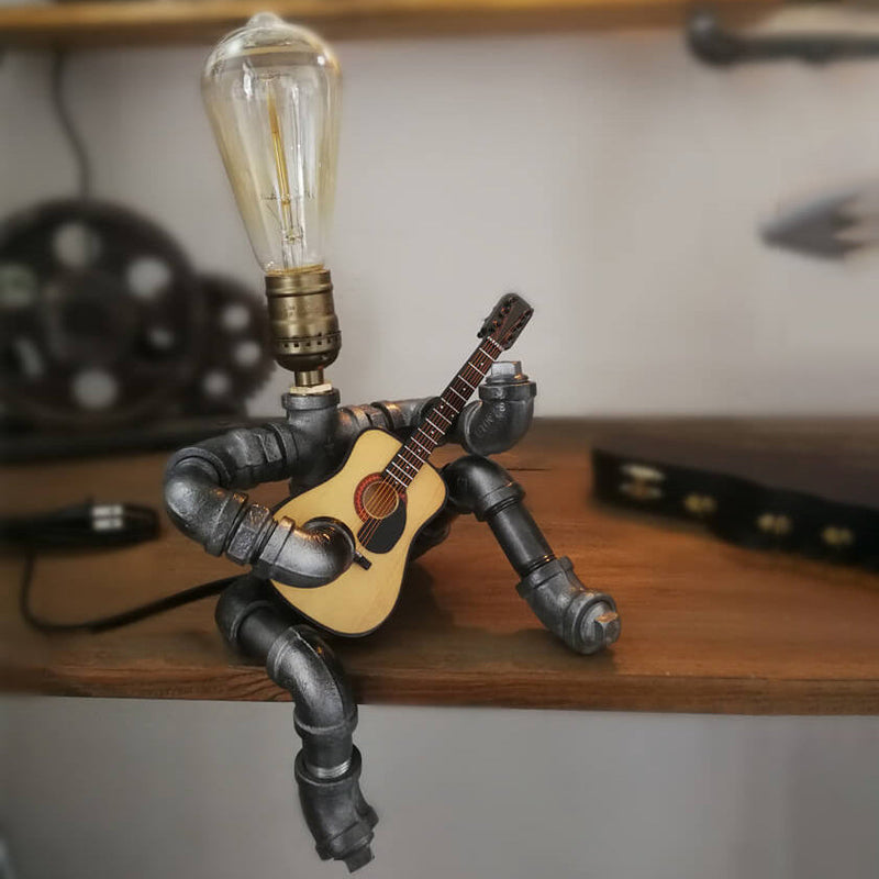 Industrial Plumbing Guitar Robot 1-Light Table Lamp