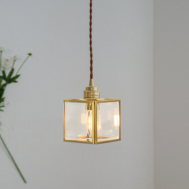 Modern Creative Stripe Square Glass Brass 1-Light Pendant Light