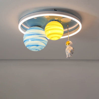 Astronaut Planet Round Kids Flush Mount Ceiling Light