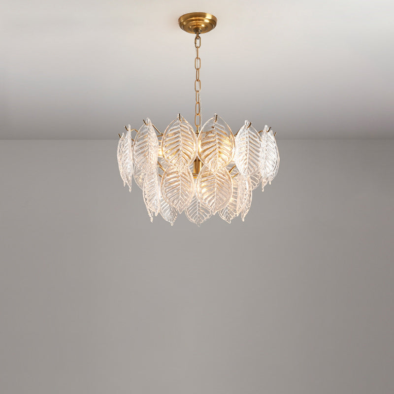Traditioneller französischer Provinzrahmen mit Goldfinish, Blättermuster-Glasscheibe, 5/7/9/15-Licht-Kronleuchter für das Wohnzimmer 