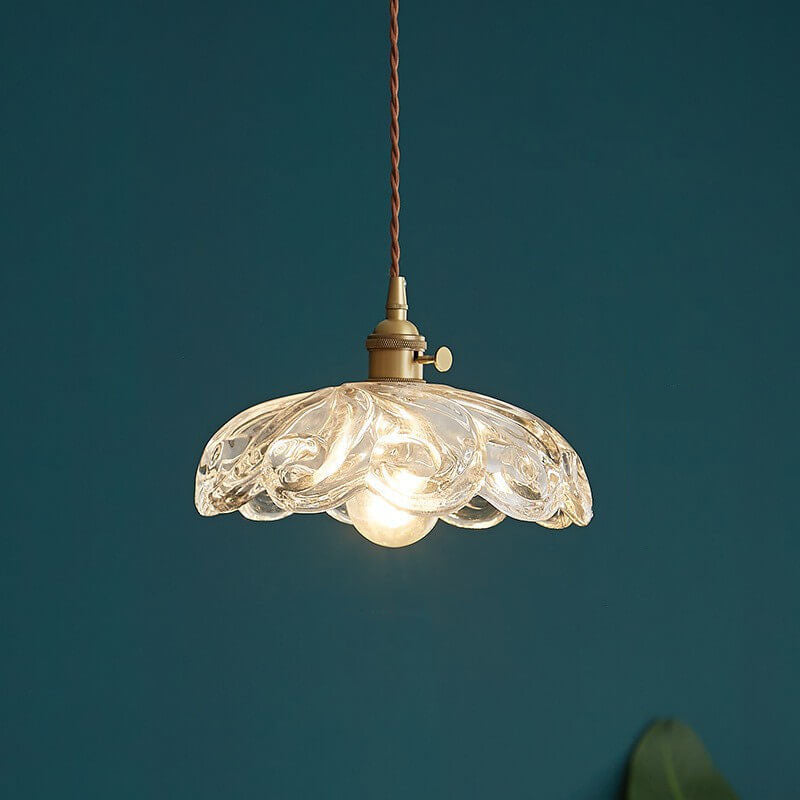 Nordic Vintage Floral Glass Brass 1-Light Pendant Light