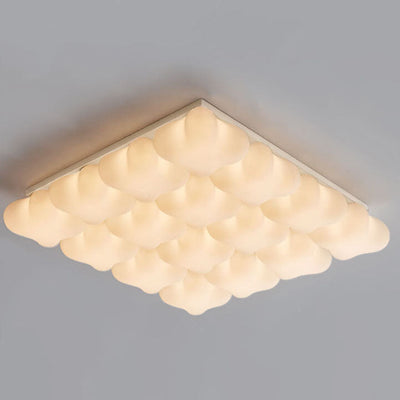 Modern Minimalist Square Stereo Milk White Acrylic Iron LED Flush Mount Ceiling Light