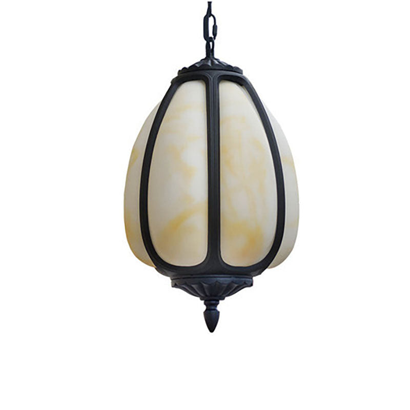 Modern Imitation Jade Shade Pumpkin 1-Light Outdoor Pendant Light