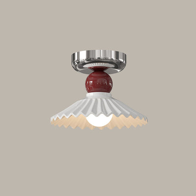 Lustre de plafond semi-encastré moderne en céramique avec dentelle ronde crème à 1 lumière 