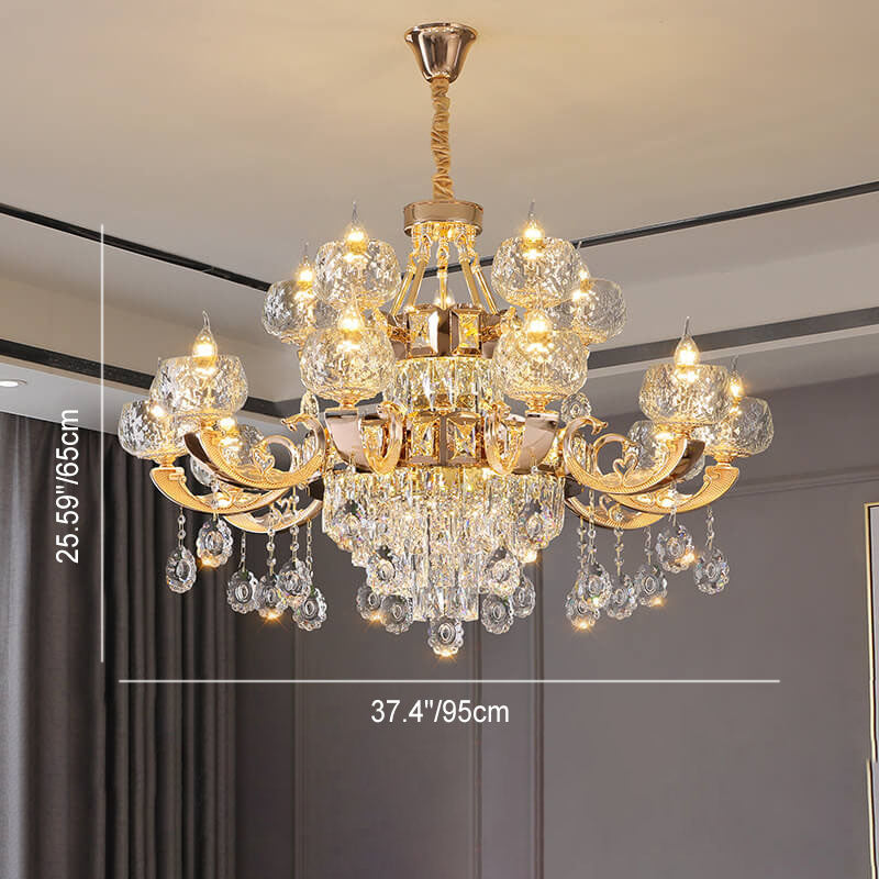 Modern Luxury Round Candelabra Zinc Alloy Crystal 9/11/14/19 Light Chandelier