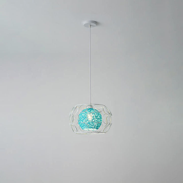 Modern Minimalist Weaving Hemp Ball Iron Drum 1-Light Pendant Light for Living Room