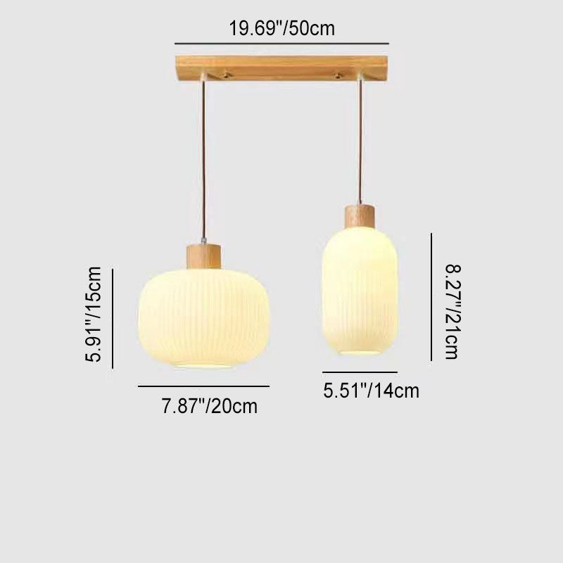 Traditional Japanese Log Solid Wood Strip Glass Jar 1/2/3 Light Island Pendant Light For Living Room