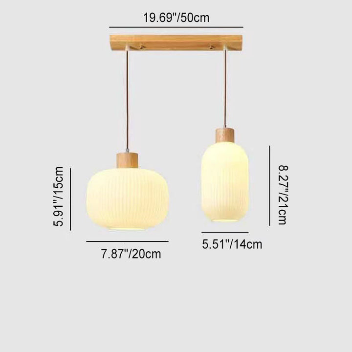 Traditional Japanese Log Solid Wood Strip Glass Jar 1/2/3 Light Island Pendant Light For Living Room