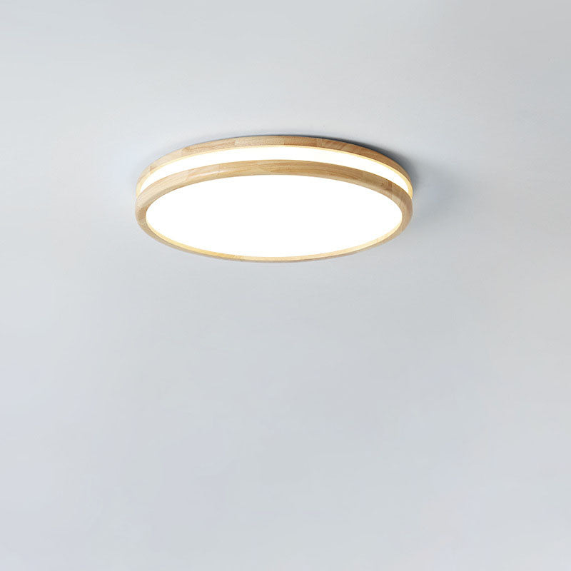 Plafonnier encastré à LED mince en bois rond simple japonais 