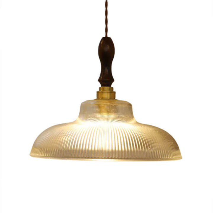 Traditionelle Vintage-Pendelleuchte mit Glas-Blumenschirm, Messing und Walnussholz, 1-flammig, für das Wohnzimmer 
