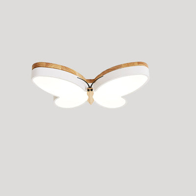 Contemporary Creative Butterfly Rubberwood Metal Acrylic LED Flush Mount Ceiling Light For Bedroom