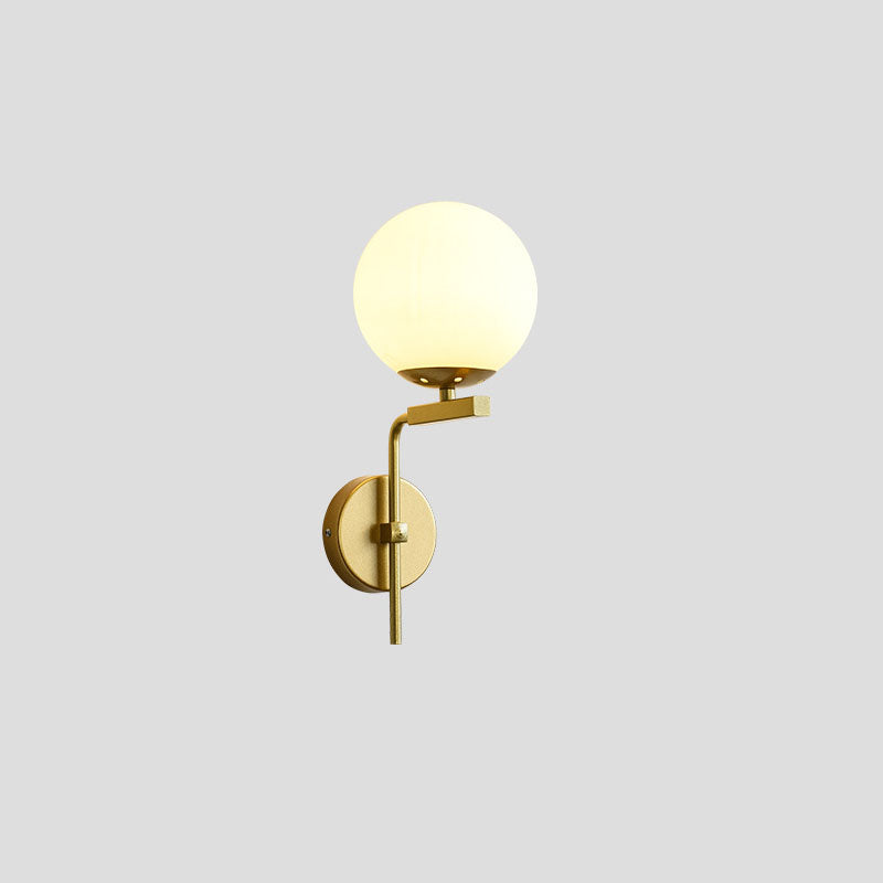 Contemporary Nordic Round Glass Iron Right Angle Arm 1-Light Wall Sconce Lamp For Bedroom