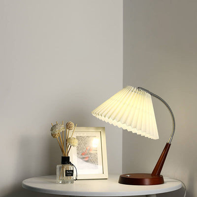 Vintage Pleated Fabric Wood Base Touch 1-Light Table Lamp