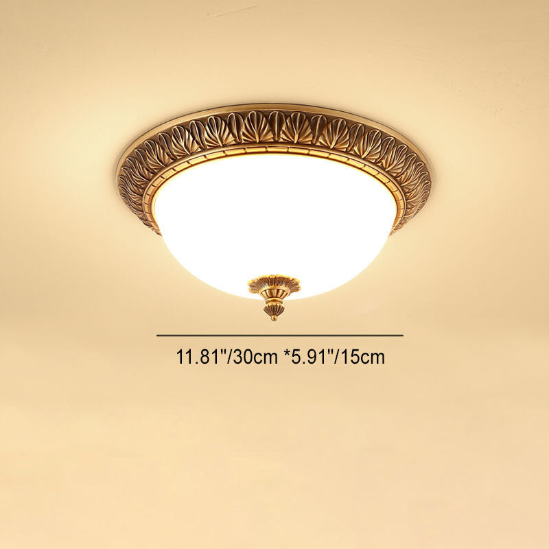 Modern Imitation Marble All Copper Circular 1-Light Flush Mount Ceiling Light