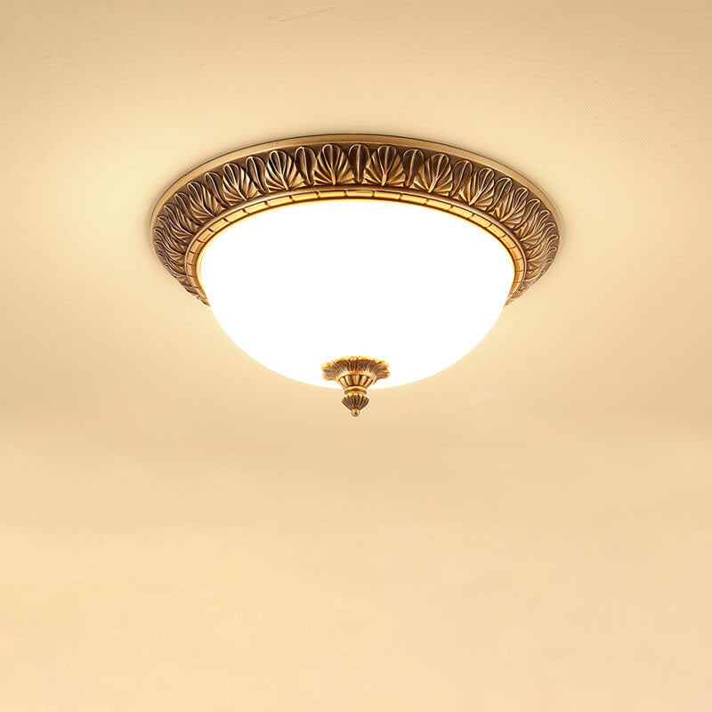 Modern Imitation Marble All Copper Circular 1-Light Flush Mount Ceiling Light