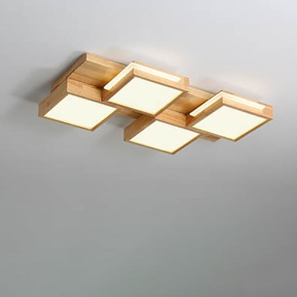 Nordic Simple Solid Wood Square LED Flush Mount Light