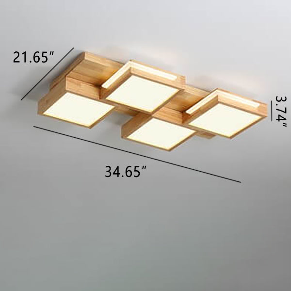 Nordic Simple Solid Wood Square LED Flush Mount Light