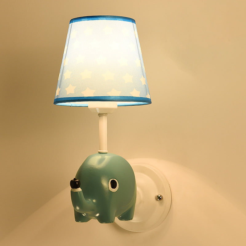 Zeitgenössische kreative Cartoon Harz Einhorn Stoff Schatten 1-Licht Kinder Wandleuchte Lampe für Schlafzimmer 