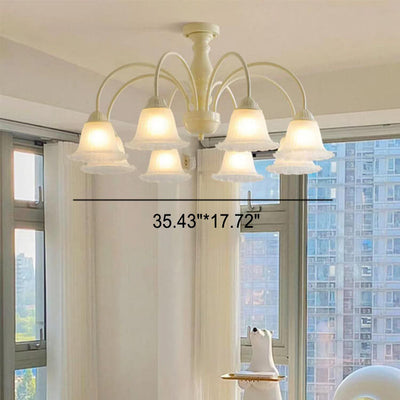 French Cream Glass Flower Shade 3/5/6/8 Light Semi- Flush Mount Ceiling Light