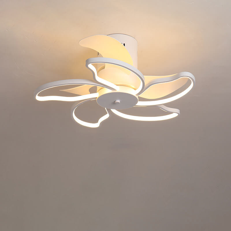 Nordic Minimalist Petal Shaped LED Semi-Flush Mount Ceiling Fan Light