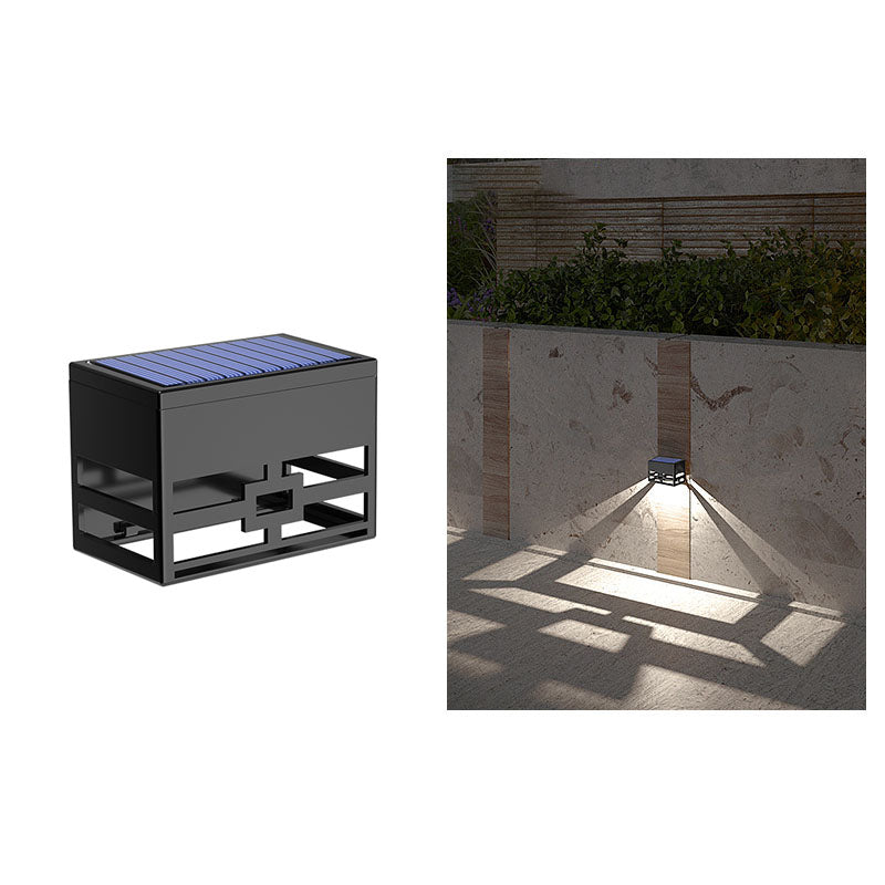 Moderne minimalistische quadratische Solar-LED-Zaun-Wandleuchte aus ABS im Skelett-Design für den Außenbereich 