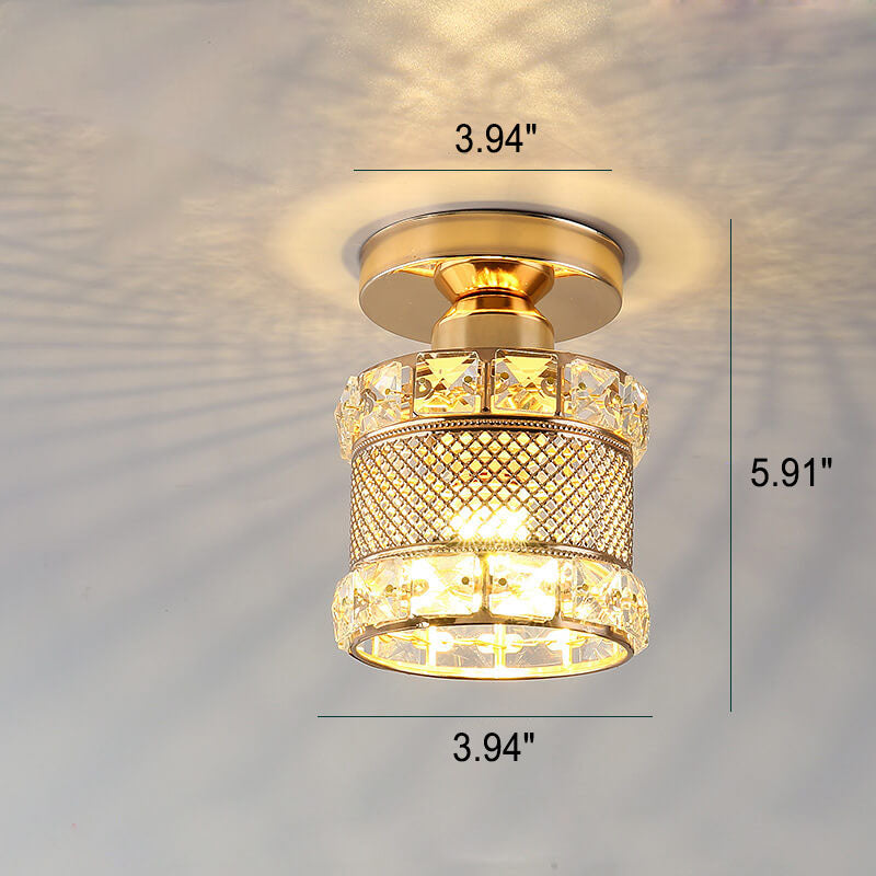 Nordic Luxury Crystal Magic Square Gold 1-Light Semi-Flush Mount Ceiling Light