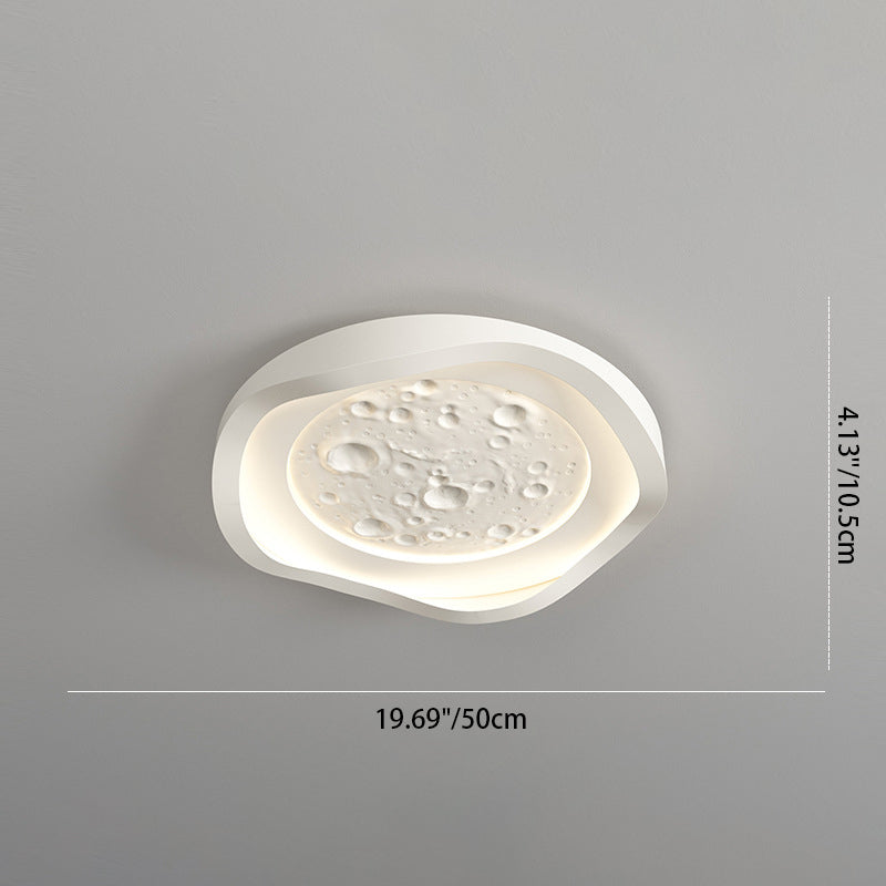Plafonnier LED en fer avec abat-jour rond et texture de roche imitation résine pour salon, simplicité moderne 