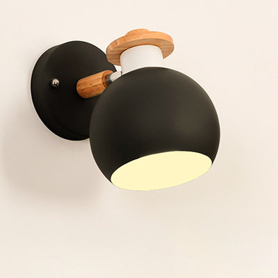 Modern Macaron Round Iron Wood 1-Light Wall Sconce Lamp