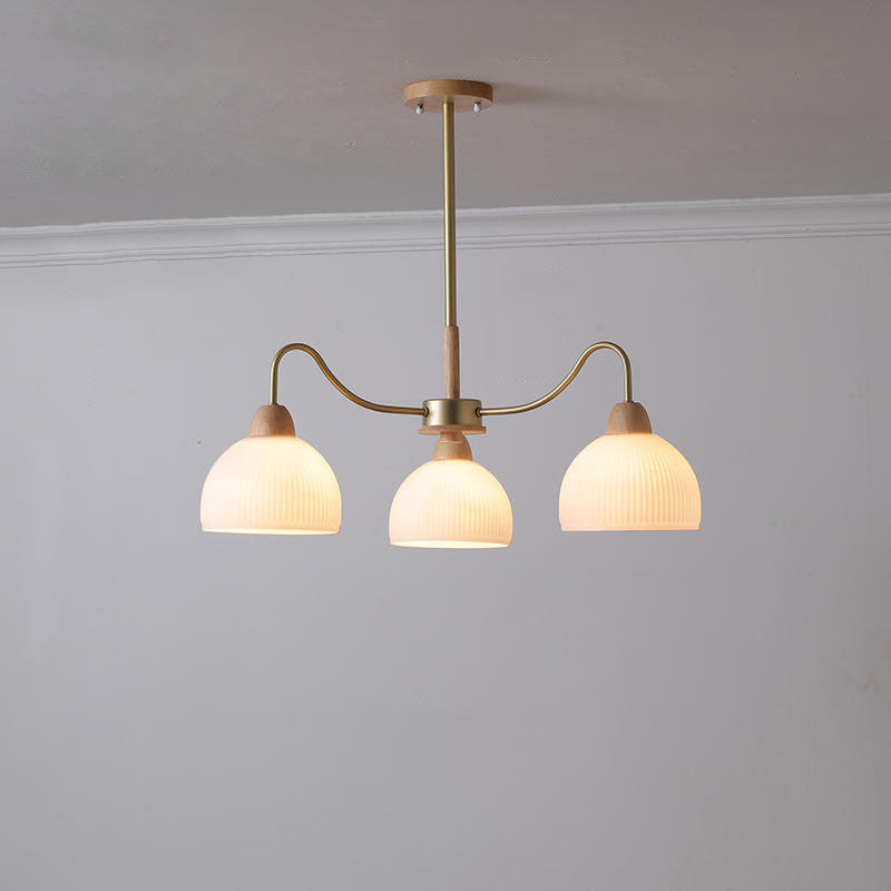 Nordic Japanese Glass Round Wood 3/6/8 Light Kronleuchter 