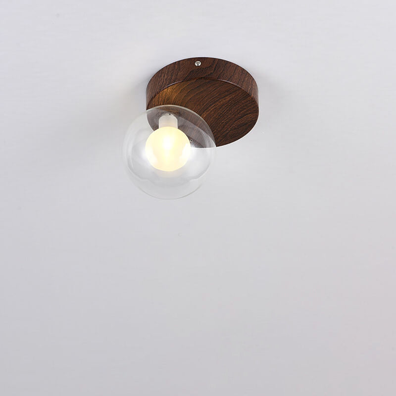 Japanese Minimalist Glass Iron Woodgrain 1-Light Semi-Flush Mount Ceiling Light