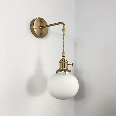 Japanese Retro Minimalist Cylinder Oval Brass Lucite 1-Light Wall Sconce Lamp