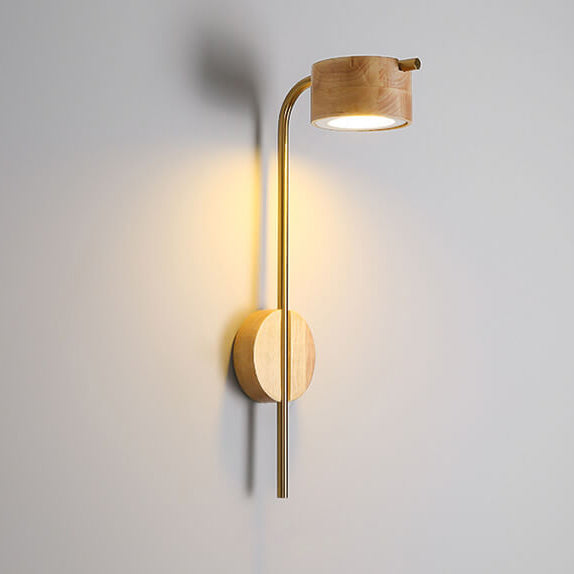 Modern Minimalist Round Iron Rubber Wood LED Wall Sconce Lamp