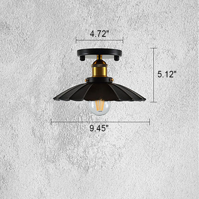 Vintage Industrial Iron Cone Umbrella 1-Light Semi-Flush Mount Ceiling Light