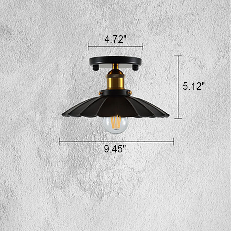 Vintage Industrial Iron Cone Umbrella 1-Light Semi-Flush Mount Ceiling Light