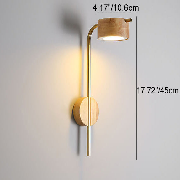 Modern Minimalist Round Iron Rubber Wood LED Wall Sconce Lamp