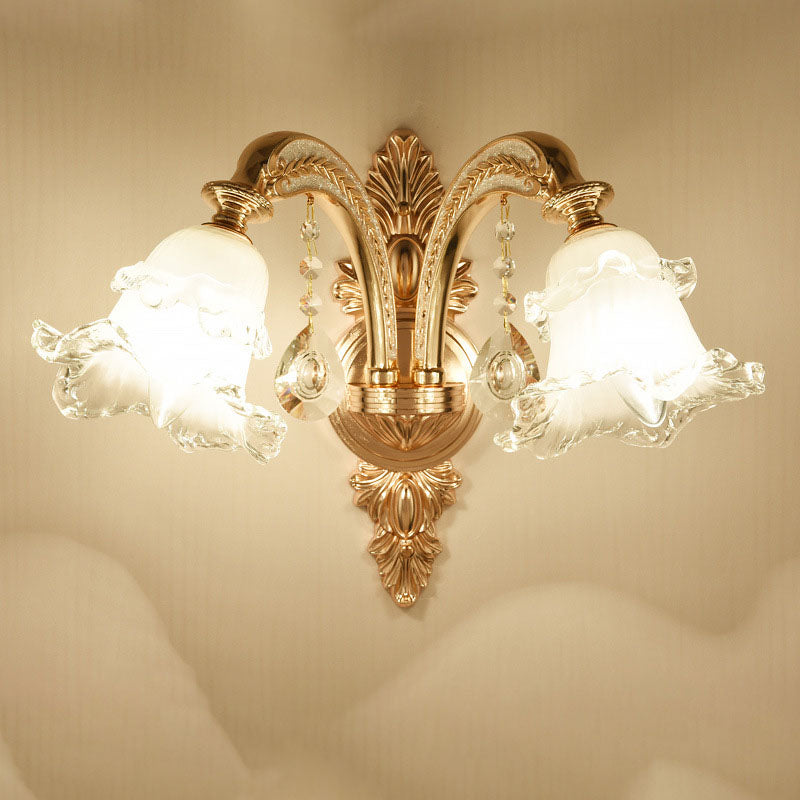 Applique Murale Traditionnelle Européenne en Céramique en Alliage de Verre à 1/2 Lumière pour Chambre 