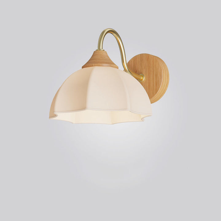 Moderne nordische 1-flammige Wandleuchte aus Eisen und Glas mit gestreiftem Rundholz für Wohnzimmer &amp; Schlafzimmer 