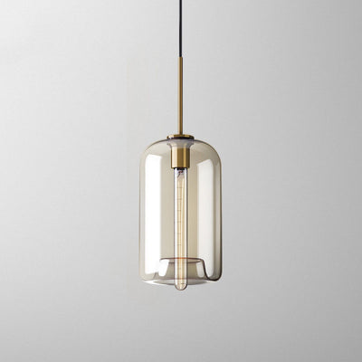 Nordic Minimalist Cognac Glass Round Geometric Jar 1-Light Pendant Light