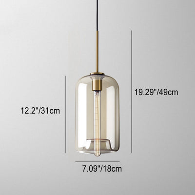Nordic Minimalist Cognac Glass Round Geometric Jar 1-Light Pendant Light
