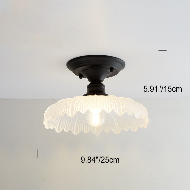 Contemporary Nordic Iron Glass Floral Round Geometry 1-Light Semi-Flush Mount Ceiling Light For Living Room &amp; Bedroom