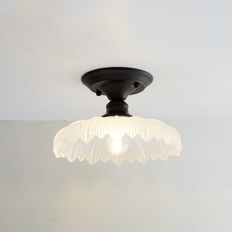 Nordic Vintage Glass Floral Round Geometry 1-Light Semi-Flush Mount Ceiling Light