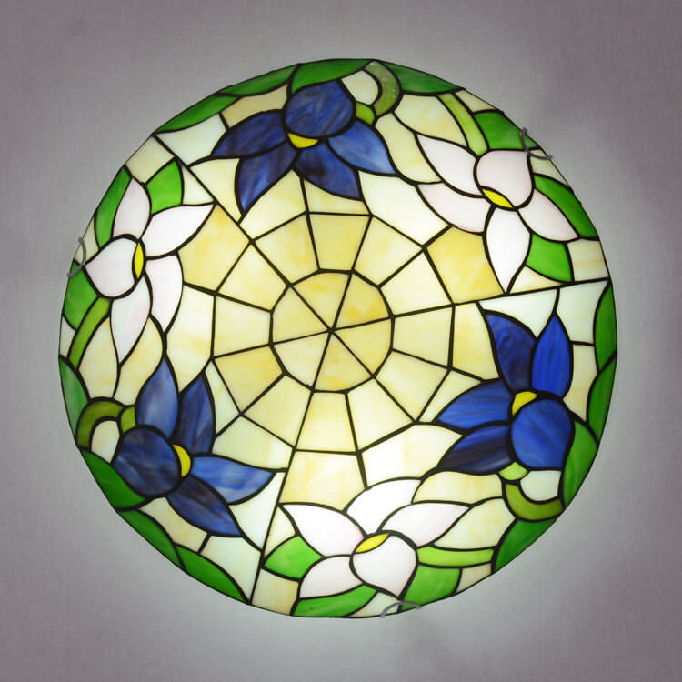 Tiffany Orchid Rose Stained Glass Round 2/3/4 Light Flush Mount Ceiling Light