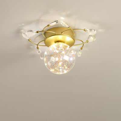 Modern Light Luxury Glass Orb Flower Base LED Semi-Flush Mount Deckenleuchte