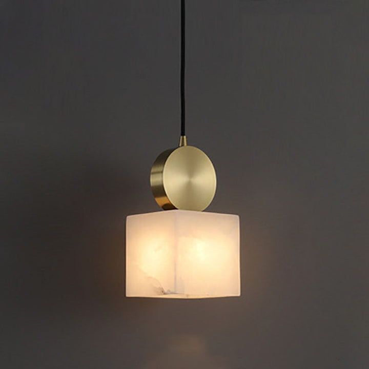 Moderne Luxus geometrische Würfel Marmor Schatten Messing 1-Licht Pendelleuchte für Wohnzimmer 