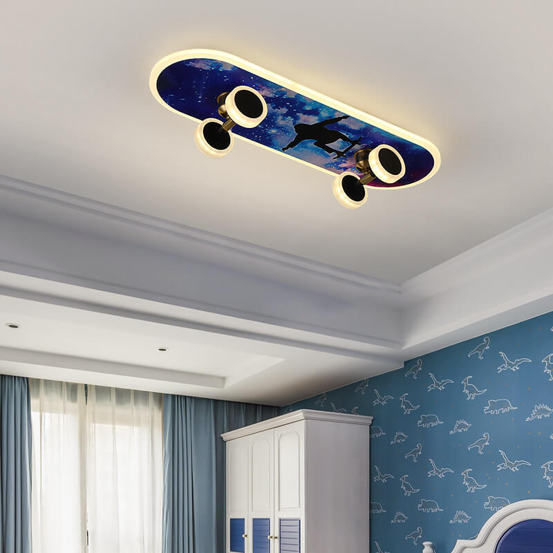 Creative Cartoon Skateboard Acrylic LED Kids Flush Mount Ceiling Light