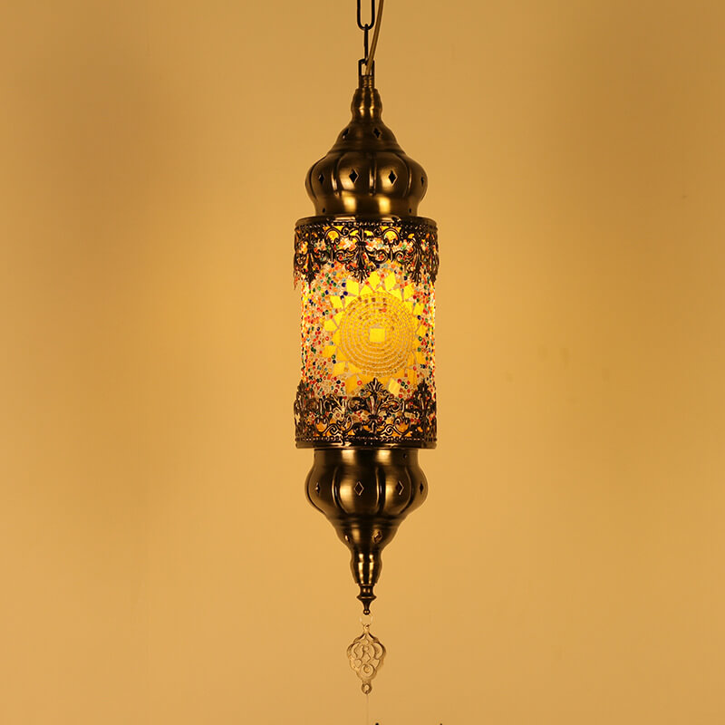 Vintage Southeast Asian Style Iron Glass 1-Light Pendant Light