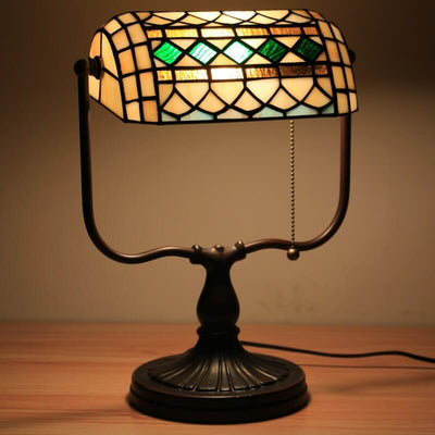 Tiffany Floral Butterfly Stained Glass 1-Light Bank Zipper Table Lamp