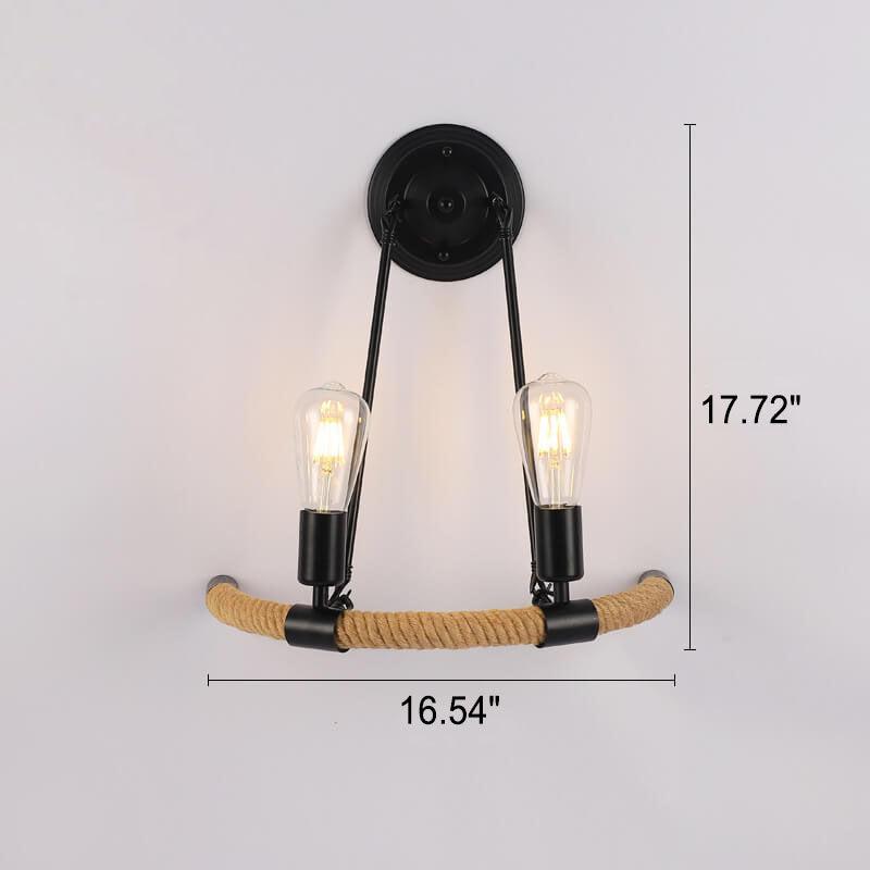 Lámpara de Aplique de Pared Redonda de Hierro de Cuerda Industrial Vintage 1/2 Luz 