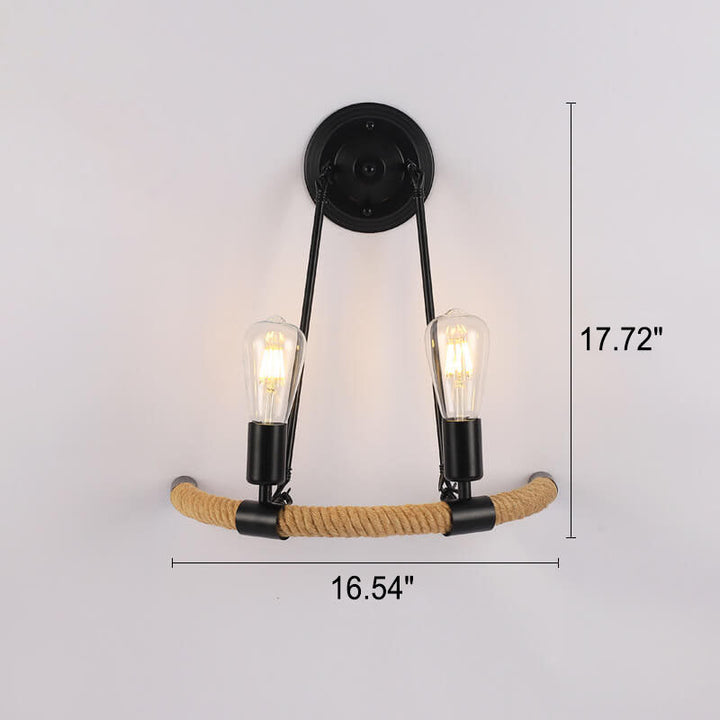 Lámpara de Aplique de Pared Redonda de Hierro de Cuerda Industrial Vintage 1/2 Luz 