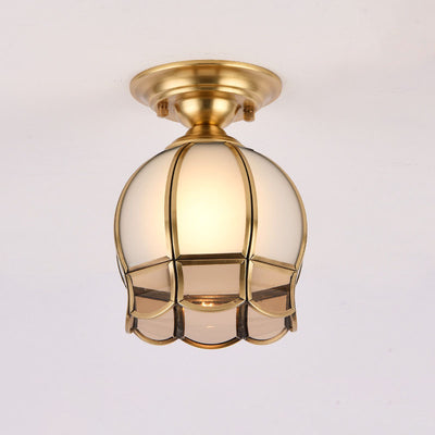 European Luxury Brass Glass Cone 1-Light Semi-Flush Mount Ceiling Light